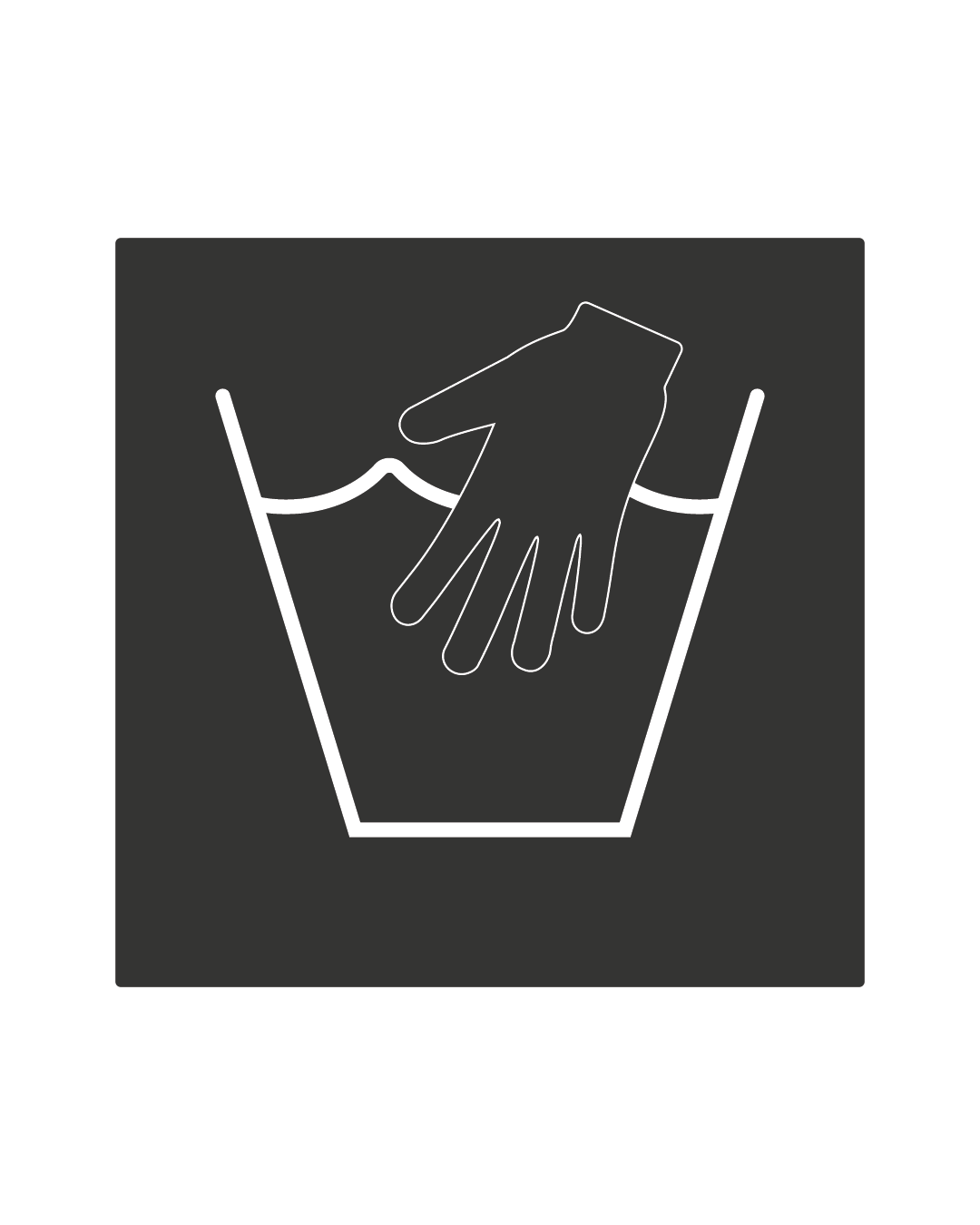 tvättsymbol självhäftande, valfritt gradantal. Svart, fyrkantig skylt - Handtvätt