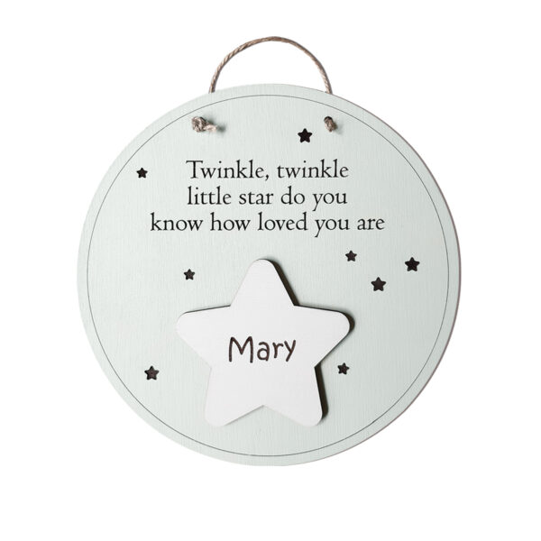 Namntavla, Twinkle little Star. Flera färger med vit stjärna