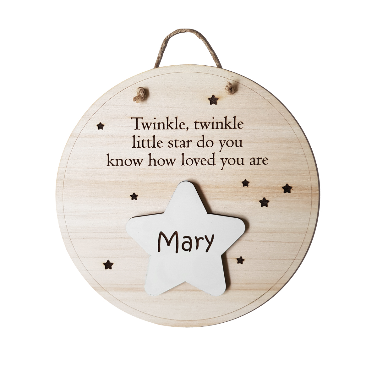 Twinkle little Star. Namntavla trä, valfri färg på stjärnan