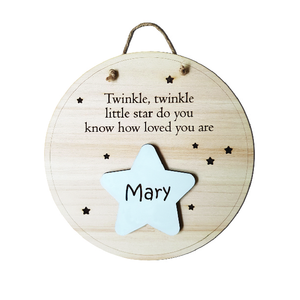 Namntavla - twinkle trä skylt stjärna i flera färger