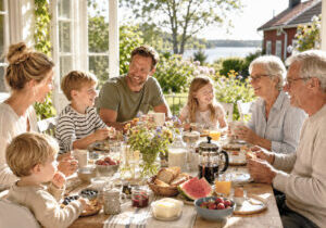 semester-frukost med familjen